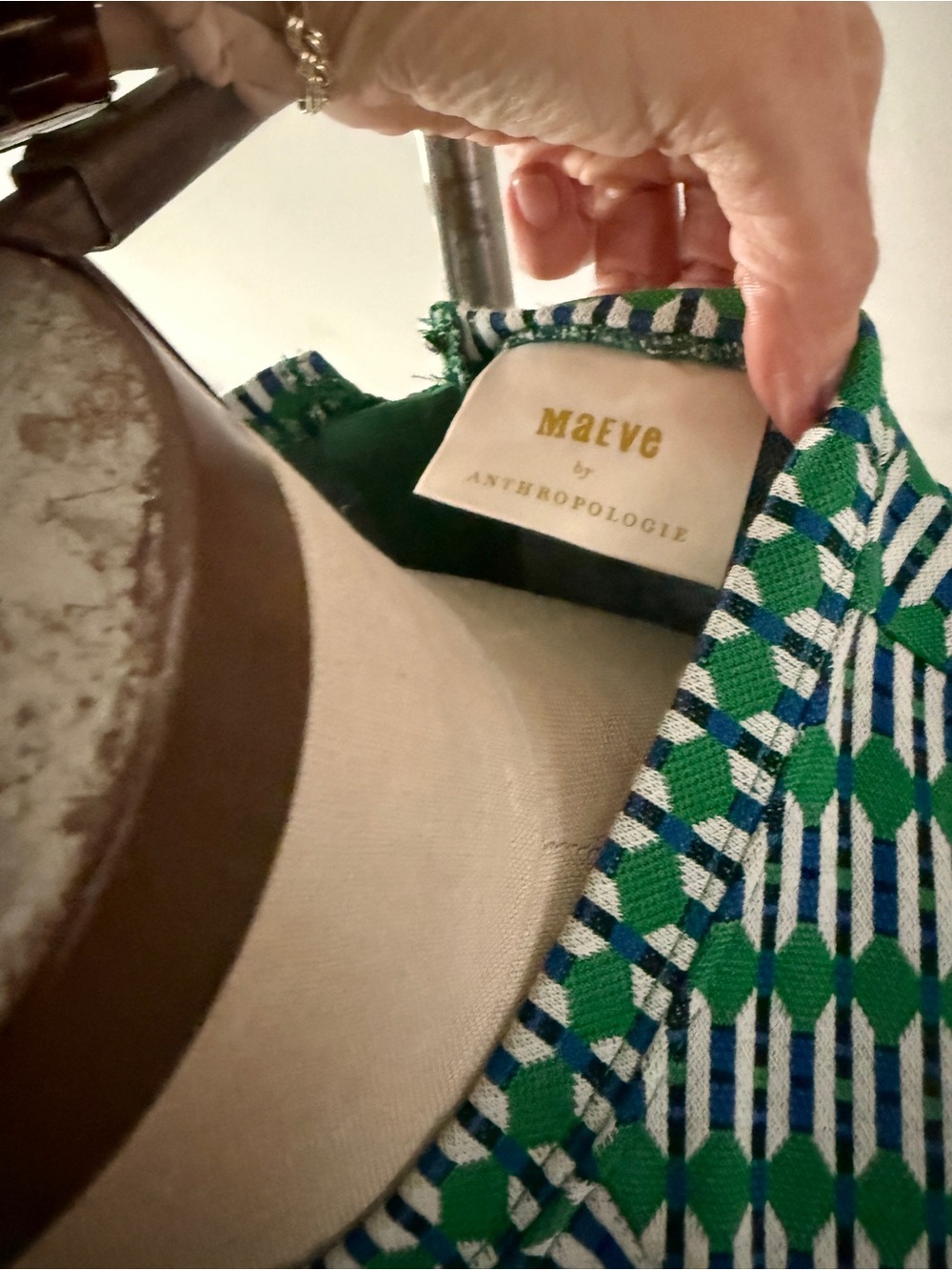 Anthropologie Green and White Sleeveless Geometric Midi Dress - Picture 5 of 7
